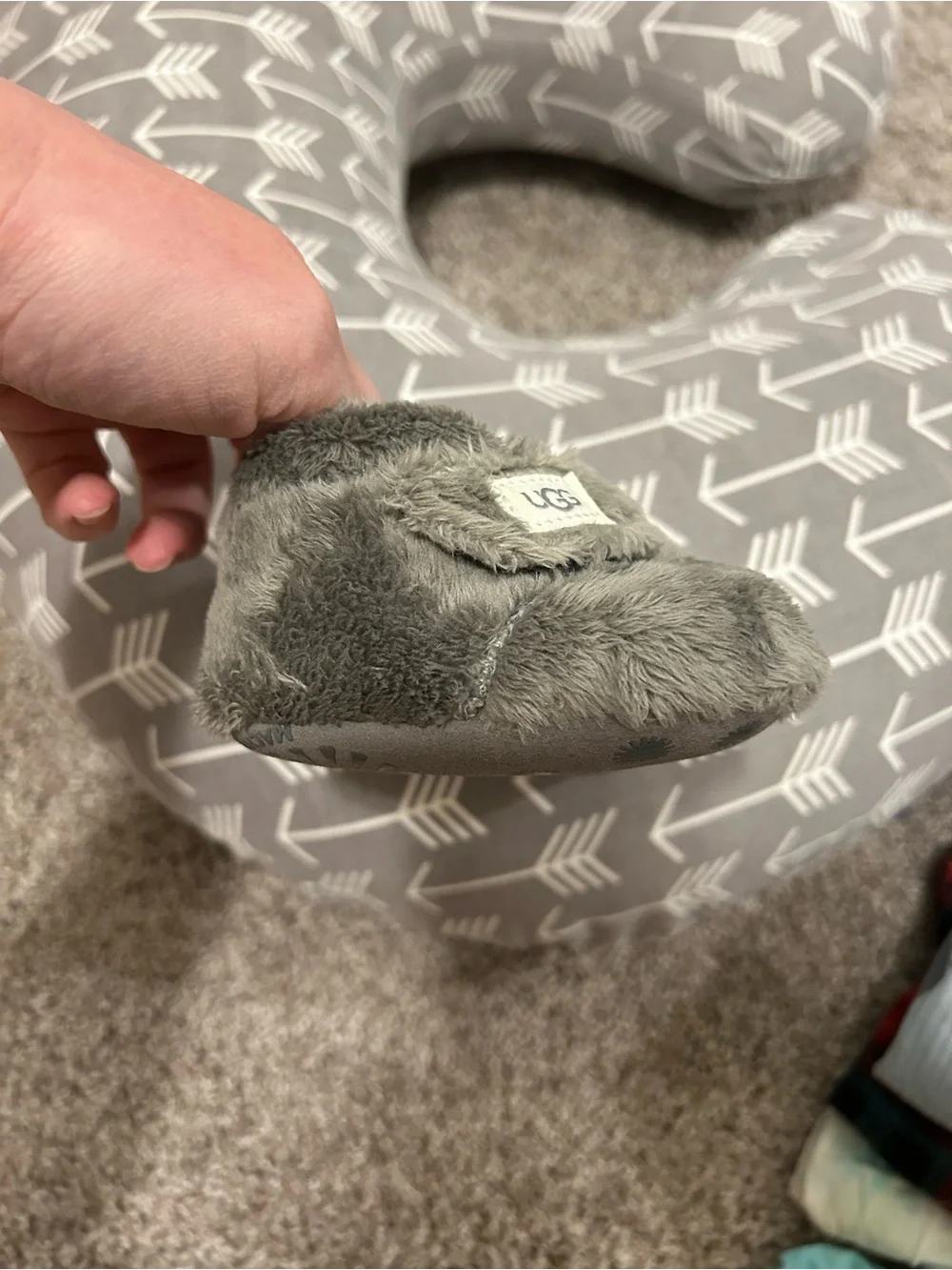 UGG Baby Gray Plush Strap Slippers -LIKE NEW